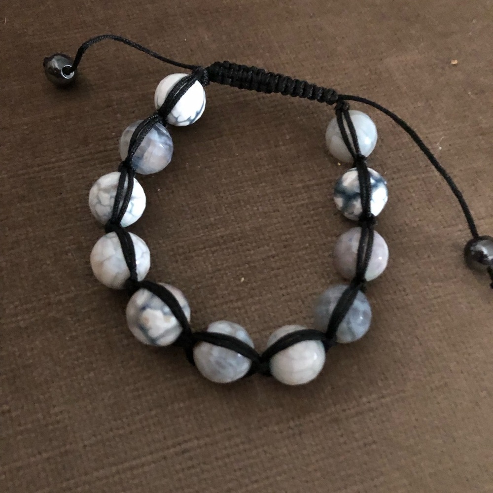 White Spot Blue Jasper Macrame Bracelet- 823 $35 or $30 w/offer